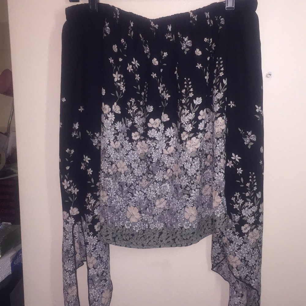 Black and floral off the shoulder top.